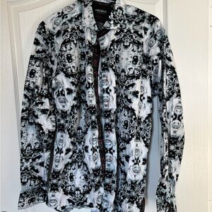 Maceoo Designer Dress Shirt Black and White Pattern